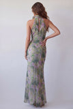 Abito cerimonia Maxi a fiori floreali in chiffon con scollo halter