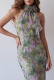 Abito cerimonia Maxi a fiori floreali in chiffon con scollo halter