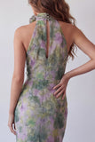 Abito cerimonia Maxi a fiori floreali in chiffon con scollo halter