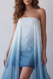 Abito cerimonia senza spalline Lake Blue Chiffon