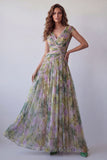 Abito cerimonia lungo a scollo a V in stile Sage in chiffon