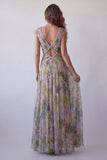 Abito cerimonia lungo a scollo a V in stile Sage in chiffon