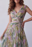 Abito cerimonia lungo a scollo a V in stile Sage in chiffon