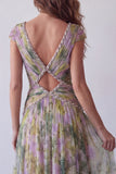 Abito cerimonia lungo a scollo a V in stile Sage in chiffon