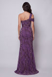 Abito lungo da cerimonia in chiffon viola a una spalla