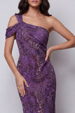 Abito lungo da cerimonia in chiffon viola a una spalla