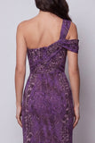 Abito lungo da cerimonia in chiffon viola a una spalla