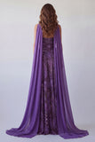 Abito elegante lungo in chiffon viola senza spalline con sciarpa al collo