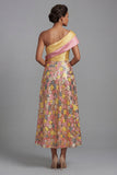 Giallo scintillante vestito floreale lungo una spalla A Line Mother of the Bride