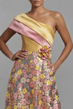 Giallo scintillante vestito floreale lungo una spalla A Line Mother of the Bride