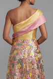 Giallo scintillante vestito floreale lungo una spalla A Line Mother of the Bride