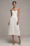 Vestito di laurea con spalline spaghetti bianche plissate a linea Midi Corset