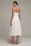 Vestito di laurea con spalline spaghetti bianche plissate a linea Midi Corset