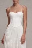 Vestito di laurea con spalline spaghetti bianche plissate a linea Midi Corset