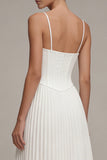 Vestito di laurea con spalline spaghetti bianche plissate a linea Midi Corset