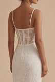Abito da laurea Corsetto Midi Sheath con pizzo bianco con spalline spaghetti