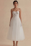 Spalline in tulle bianco Abito di laurea Midi Corset A Line