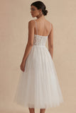 Spalline in tulle bianco Abito di laurea Midi Corset A Line