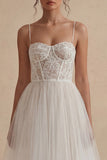 Spalline in tulle bianco Abito di laurea Midi Corset A Line