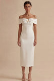 Abito di laurea bianco Sheath con spalle scoperte