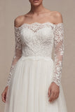 Abito da sposa a maniche lunghe e floreale A Line con pizzo