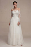 Abito da sposa a maniche lunghe e floreale A Line con pizzo