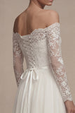 Abito da sposa a maniche lunghe e floreale A Line con pizzo