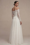 Abito da sposa a maniche lunghe e floreale A Line con pizzo