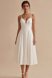Abito da sposa da spiaggia A Line Midi in raso bianco semplice