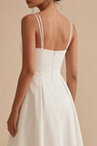 Abito da sposa da spiaggia A Line Midi in raso bianco semplice