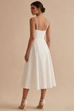 Abito da sposa da spiaggia A Line Midi in raso bianco semplice