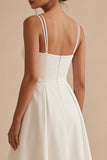 Abito da sposa da spiaggia A Line Midi in raso bianco semplice