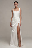 Abito di fidanzamento bianco Maxi Mermaid con scollo quadrato e fessura