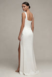 Abito di fidanzamento bianco Maxi Mermaid con scollo quadrato e fessura