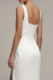 Abito di fidanzamento bianco Maxi Mermaid con scollo quadrato e fessura
