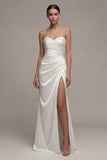 Abito da fidanzamento Sweetheart Arrugata Maxi Mermaid Bianco con fessura