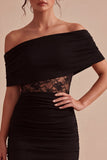 Mini vestito bodycon in pizzo nero a spalle scoperte