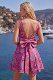 Abito di ritorno a casa Jacquard rosso a V con fiocco