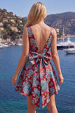 Abito di ritorno a casa Jacquard rosso a V con fiocco