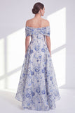 Abito Madre della Sposa Fiore Blu a Linea A Spuntato Alto Spalla Basso