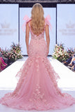 Fiocco floreale in organza di sirena rosa con fiocco lungo da concorso con fessura