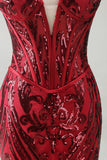 Abito da concorso lungo con perline e fascia di corsetto trasparente in Corsetto Rosso