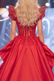 Abito da gara lungo con corsetto trasparente Red Mermaid con perline e fascia