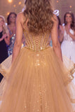 Seccatura brillante dorata con paillettes sirena Abito da gara lungo con fessura
