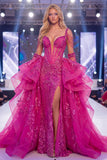 Vestito da concorso lungo da corsetto sirena in lucido fucsia lucido