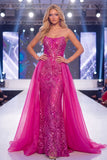 Vestito da gara lungo in stile Fucsia senza spalline con paillettes