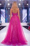 Vestito da gara lungo in stile Fucsia senza spalline con paillettes