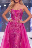 Vestito da gara lungo in stile Fucsia senza spalline con paillettes