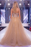 Scintillante Champagne Mermaid Sweetheart Corsetto trasparente Abito da gara lungo con fascia