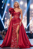 Abito da gara lungo corsetto sirena trasparente con cuverto borgogna e fascia